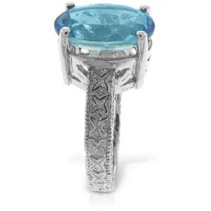 14K Solid White Gold Ring w/ Natural Oval Blue Topaz