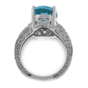 14K Solid White Gold Ring w/ Natural Oval Blue Topaz