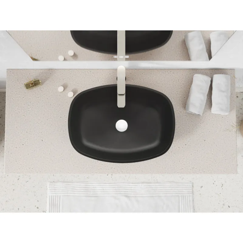 ANZZI Ariadne Rectangle Glass Vessel Bathroom Sink with Matte Black Finish