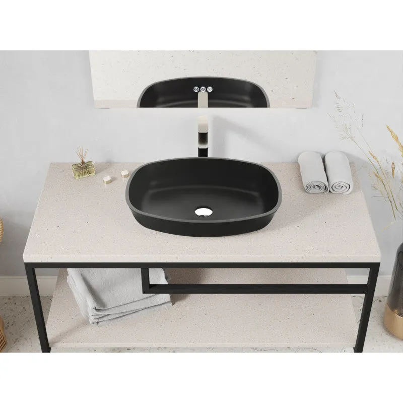 ANZZI Ariadne Rectangle Glass Vessel Bathroom Sink with Matte Black Finish