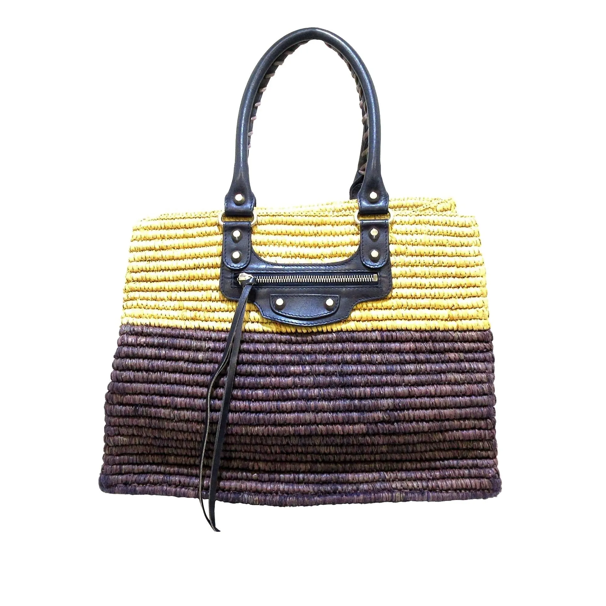 Balenciaga Motocross Classic Raffia Tote Bag (SHG-37719)