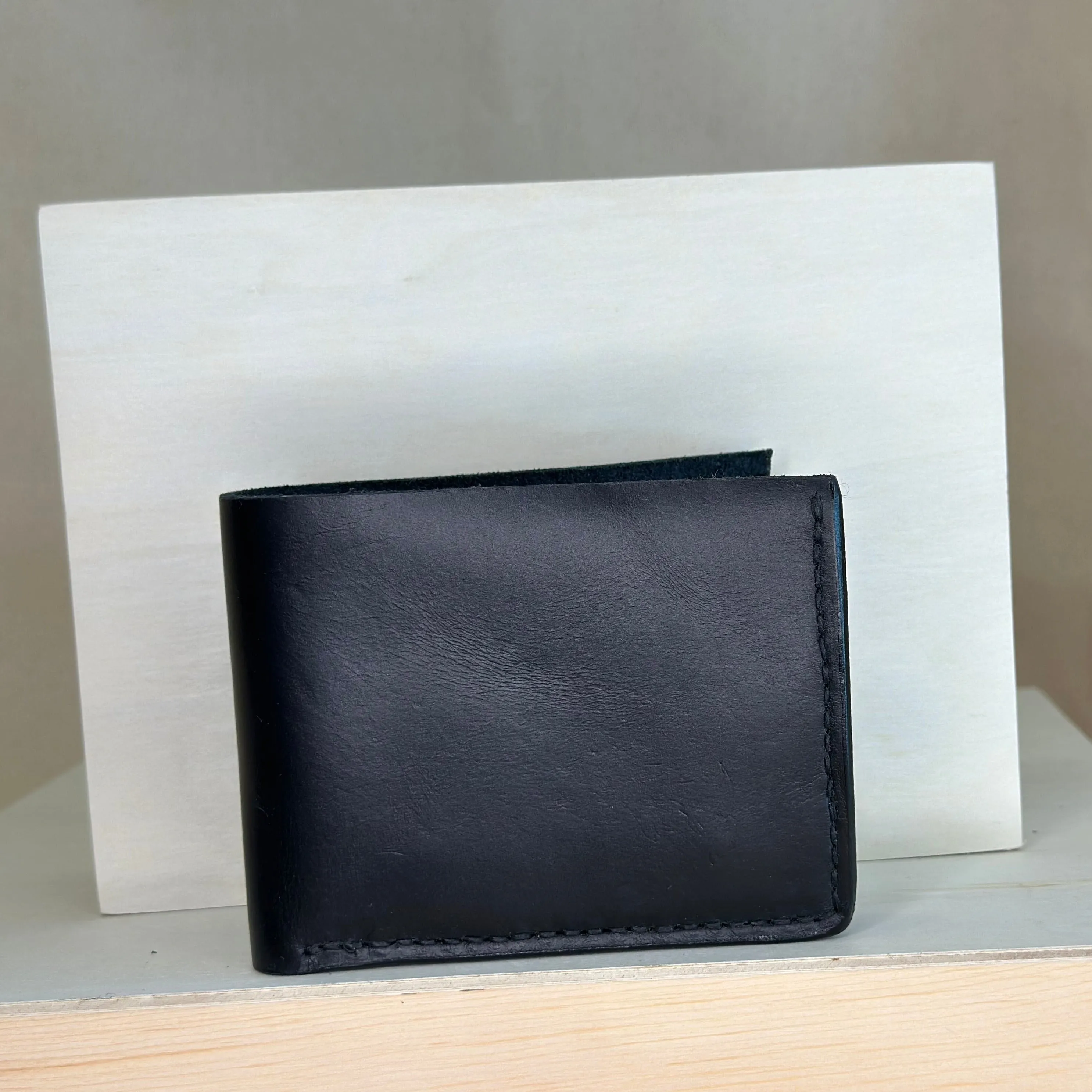Black Bi Fold Handstitched Leather Wallet