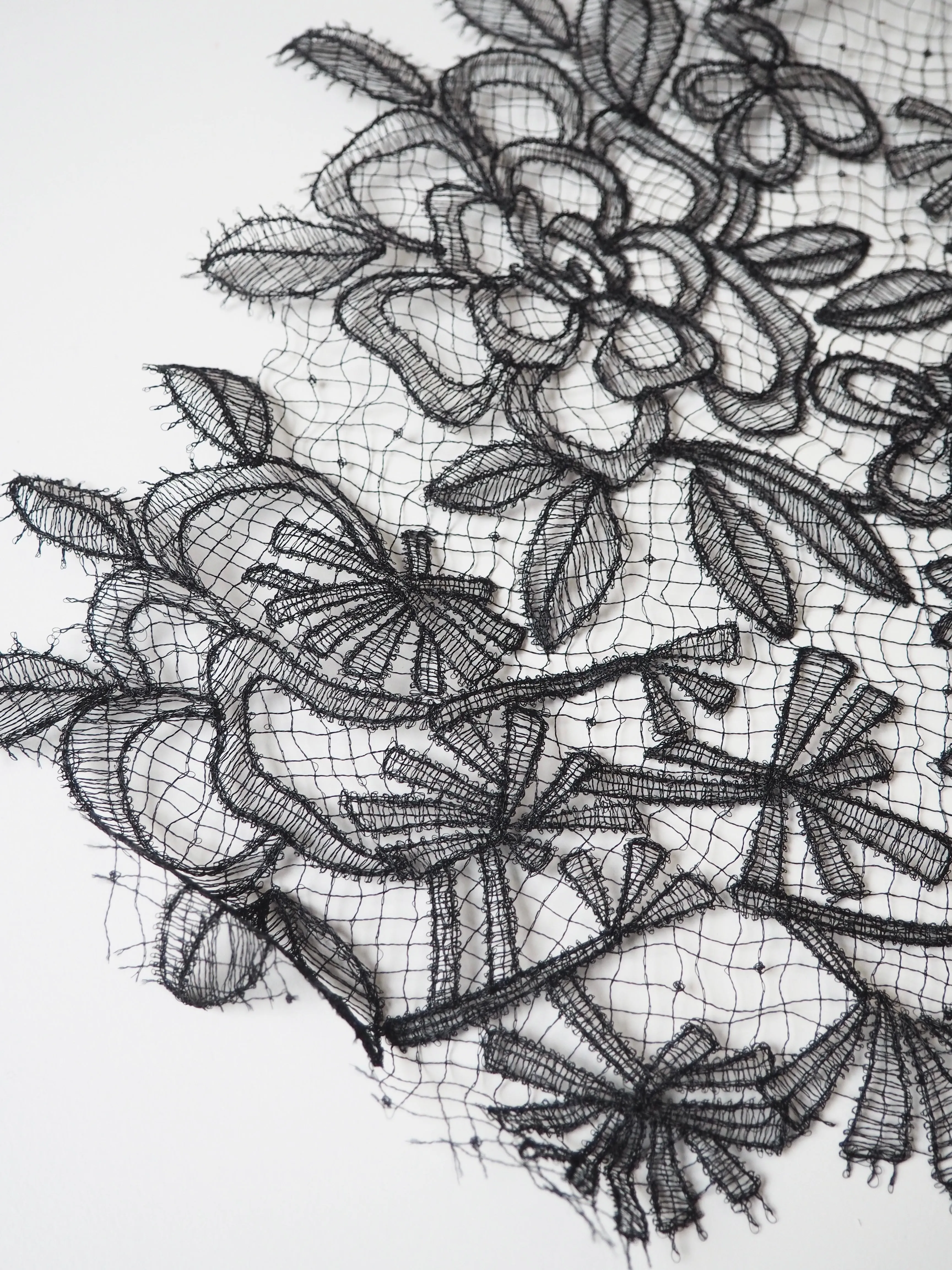 Black Floral Netted Trim 40cm