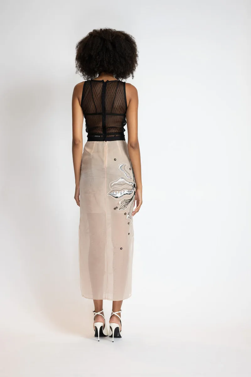 Blush Organza Embroidered Skirt
