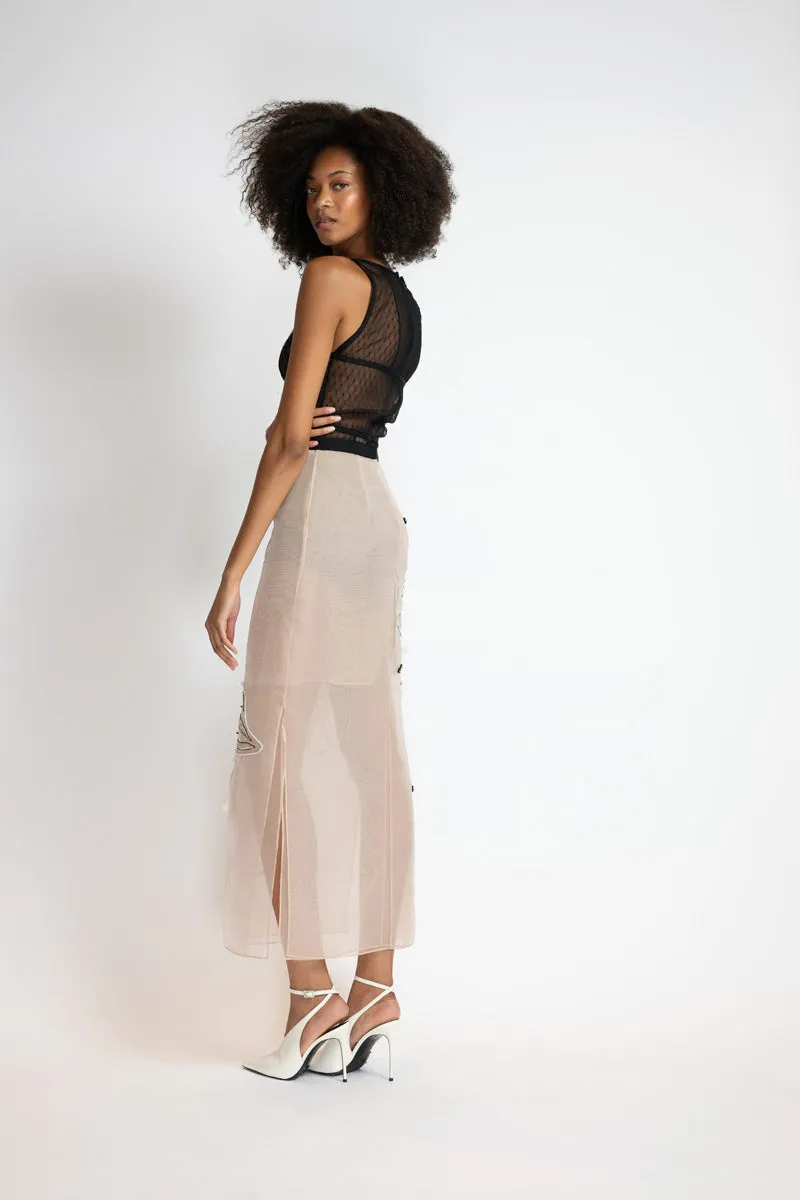 Blush Organza Embroidered Skirt