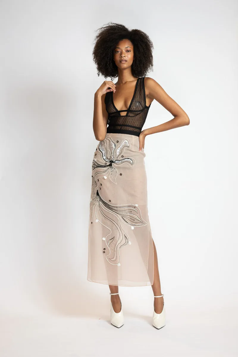 Blush Organza Embroidered Skirt