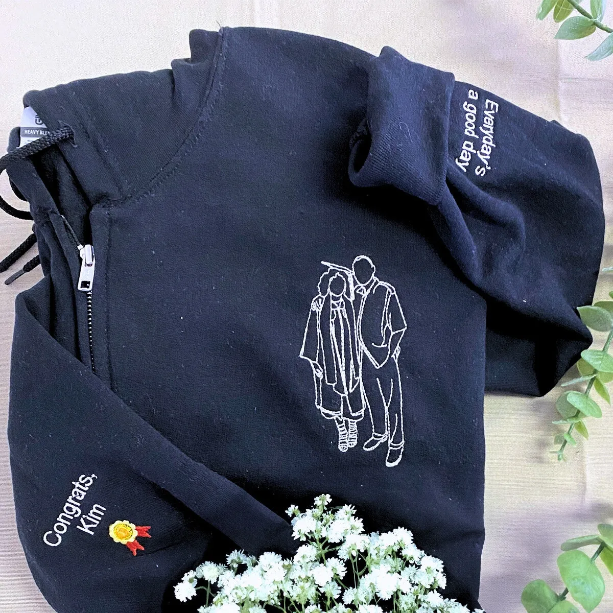 Custom Embroidered Logo Text Zip Up Hoodie