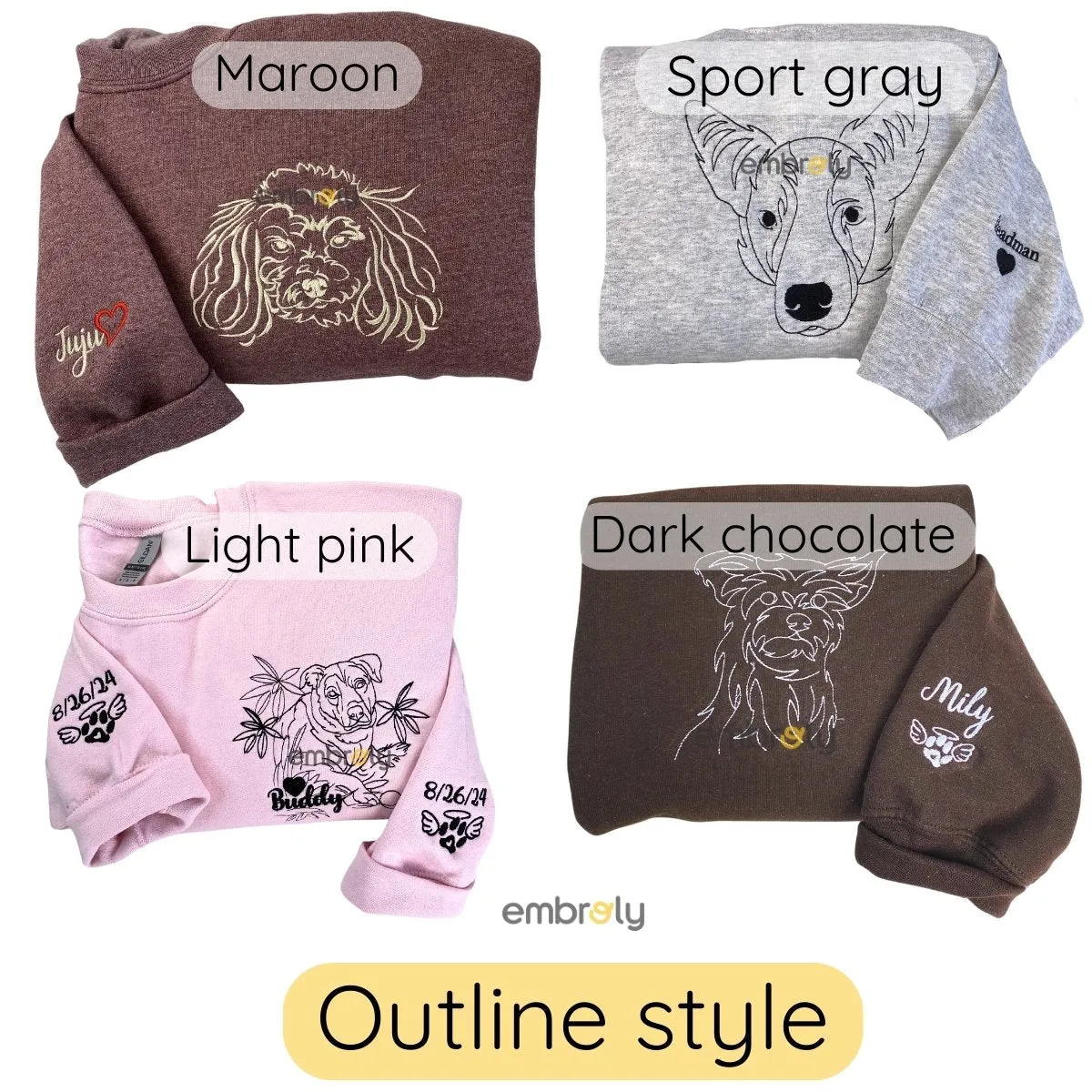 Custom Portrait Dog from Photo Embroidered Sweatshirt, Hoodie