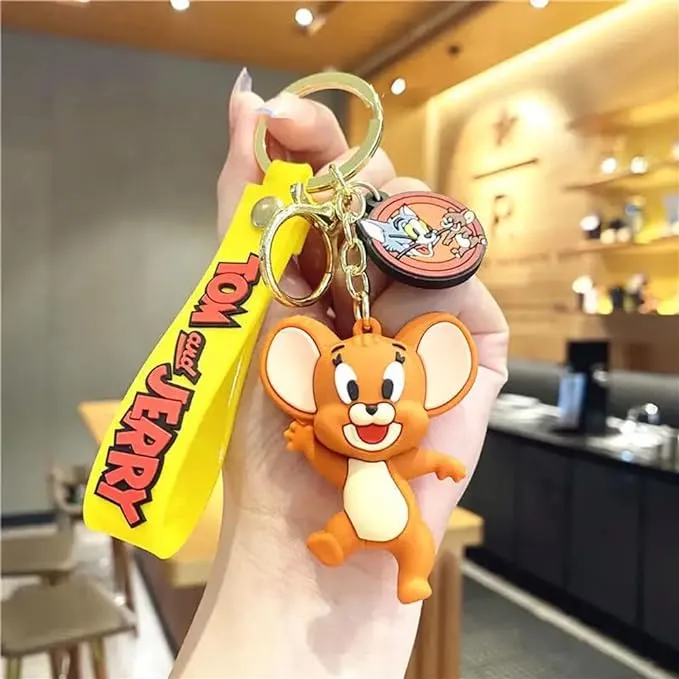Cute 3D Tom & Jerry Keychain Set & Bag Charm | Hook & Hand Strap |