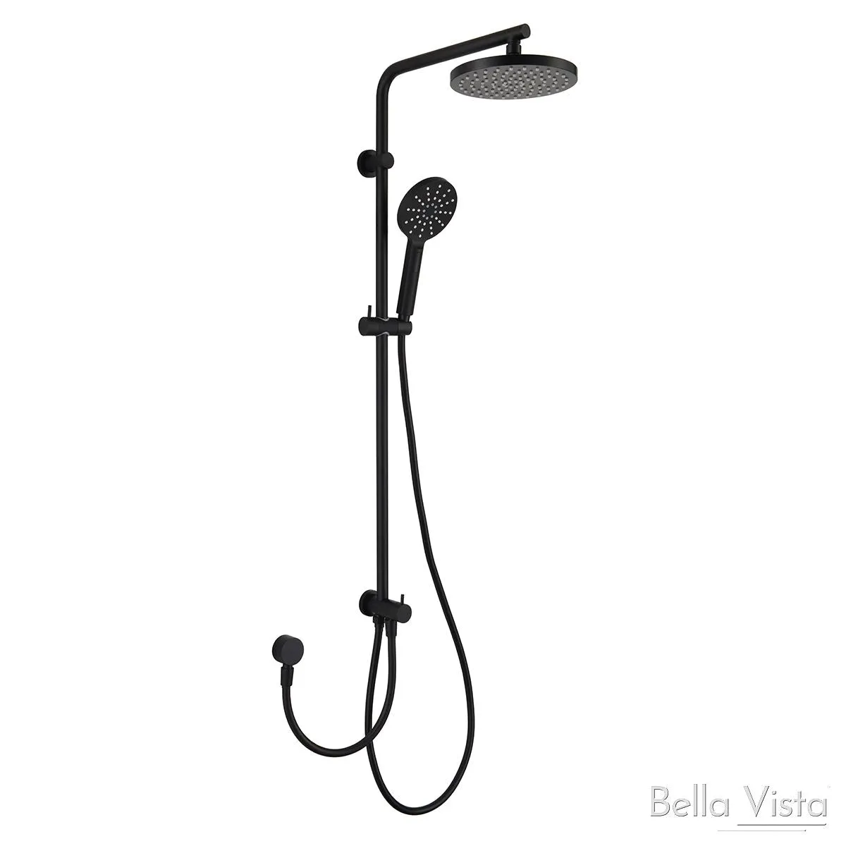 Dual Shower Rail with Rain Fall Head - Round Matte Black