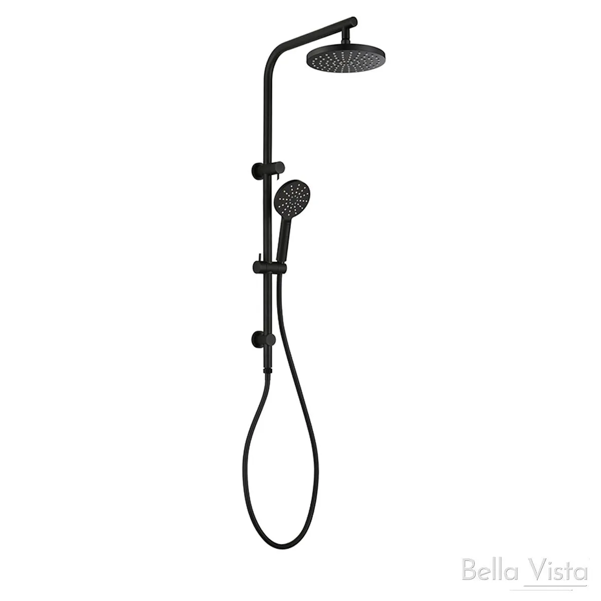 Dual Shower Rail with Rain Fall Head - 'Single Hose' Round Matte Black