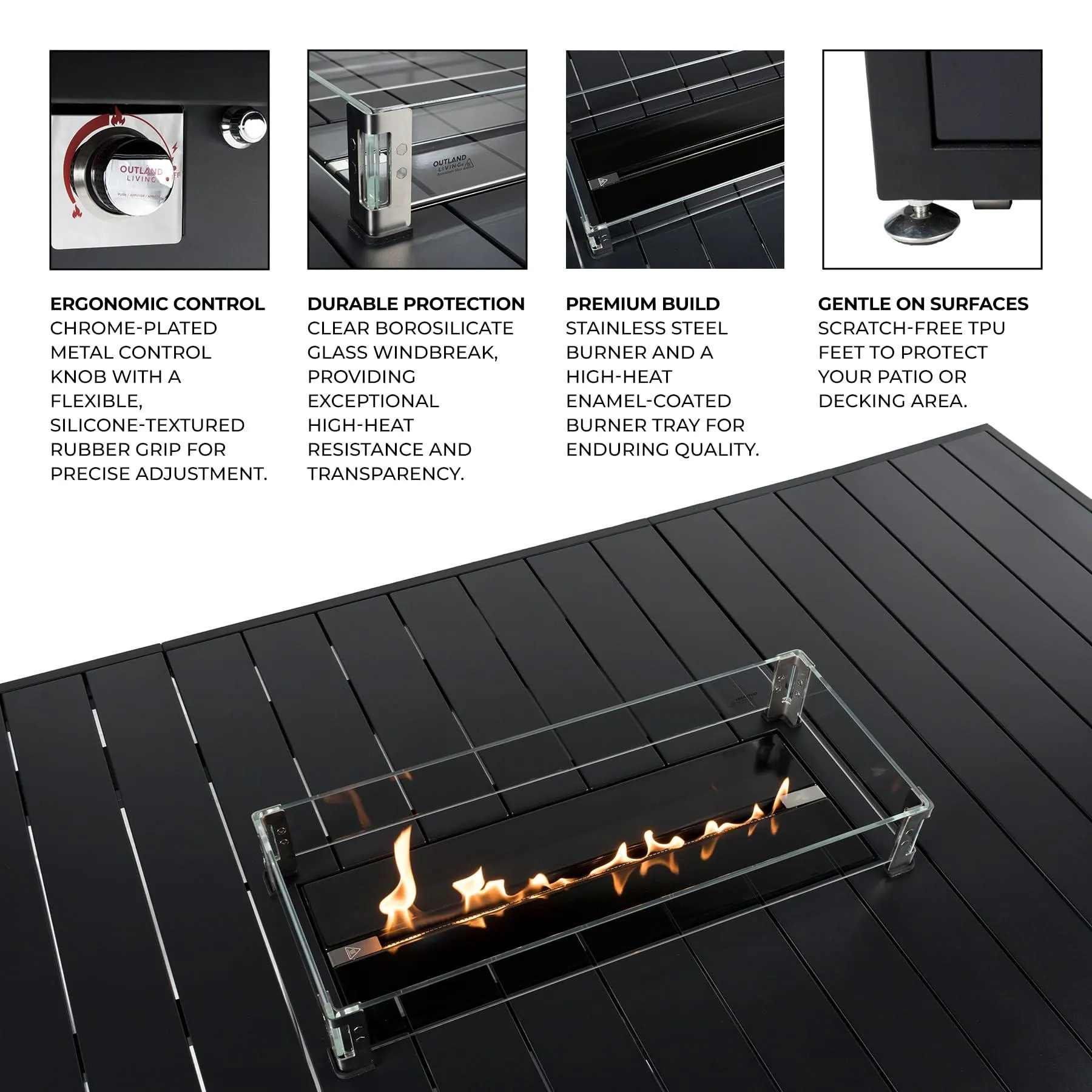 Elegant Outdoor Rectangular Dining Fire Table -Propane Gas Fire Pit Table
