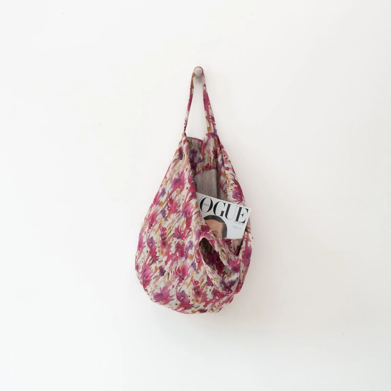 Fuchsia Flowers on Large Natural Linen Bag
