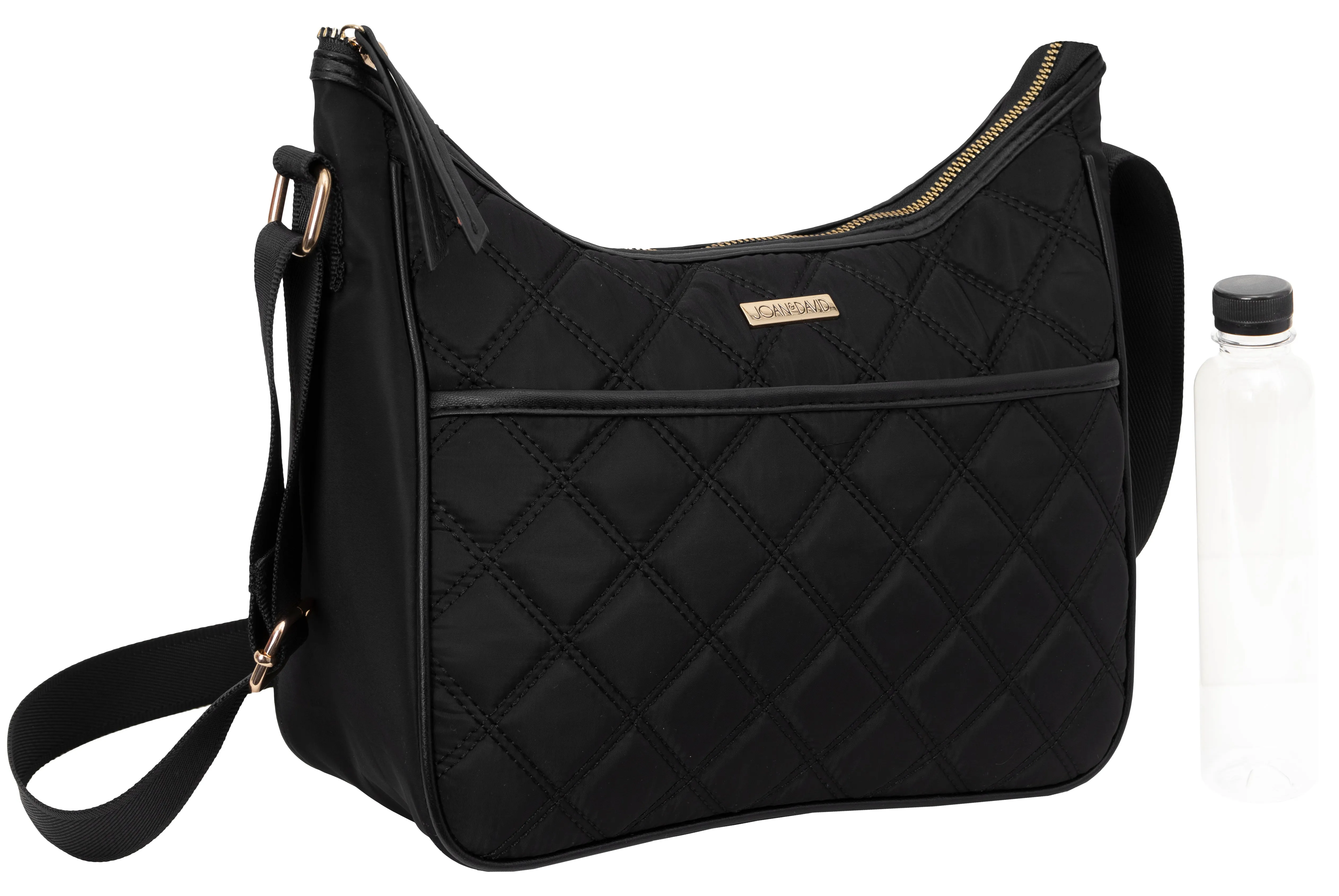 Joan & David Diamond Quilted Crossbody Nylon Cooler Lunch Tote With Re-Usable Bottle