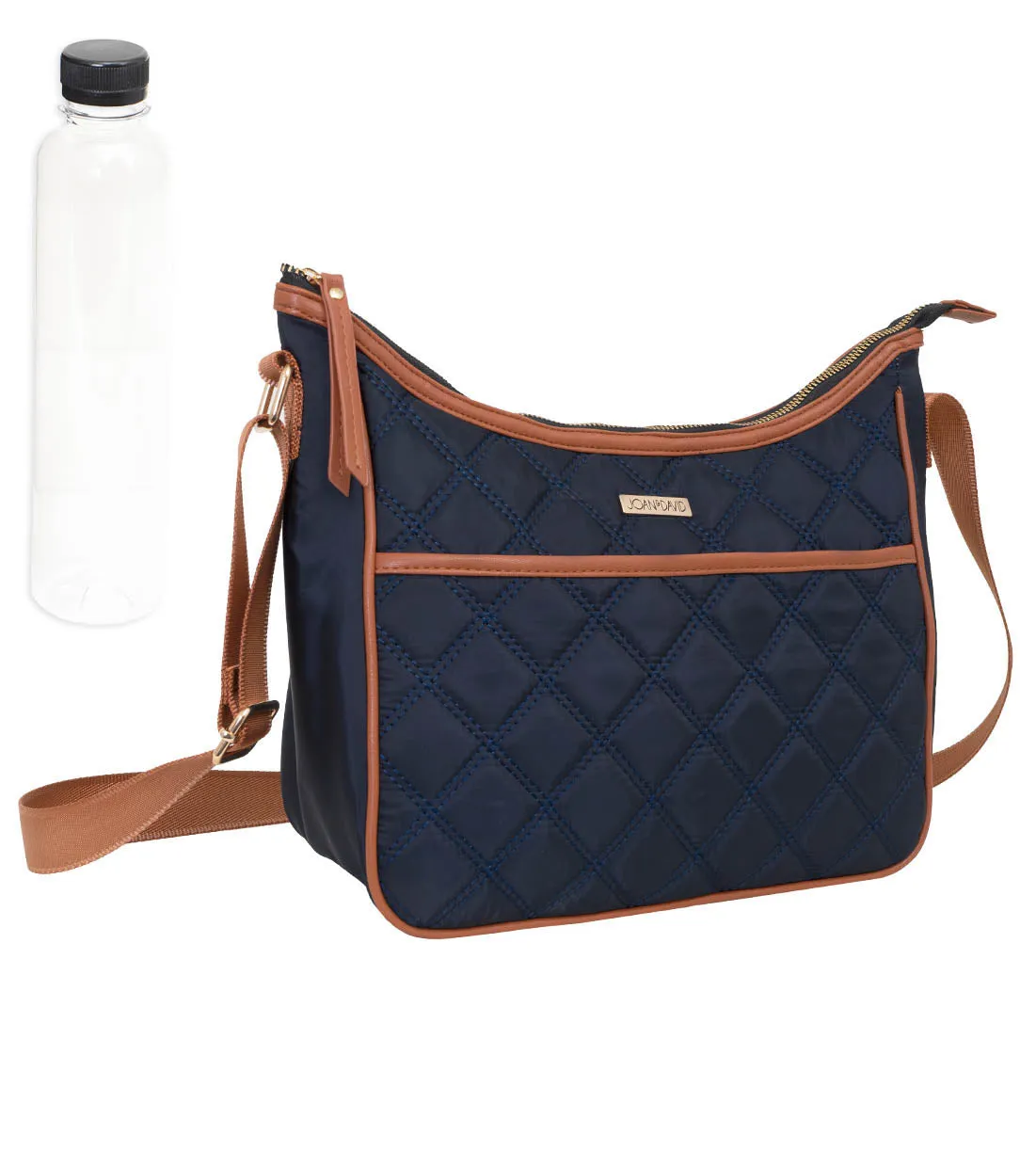 Joan & David Diamond Quilted Crossbody Nylon Cooler Lunch Tote With Re-Usable Bottle