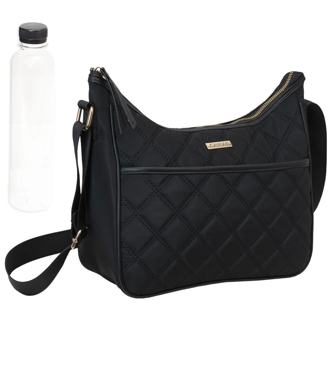Joan & David Diamond Quilted Crossbody Nylon Cooler Lunch Tote With Re-Usable Bottle