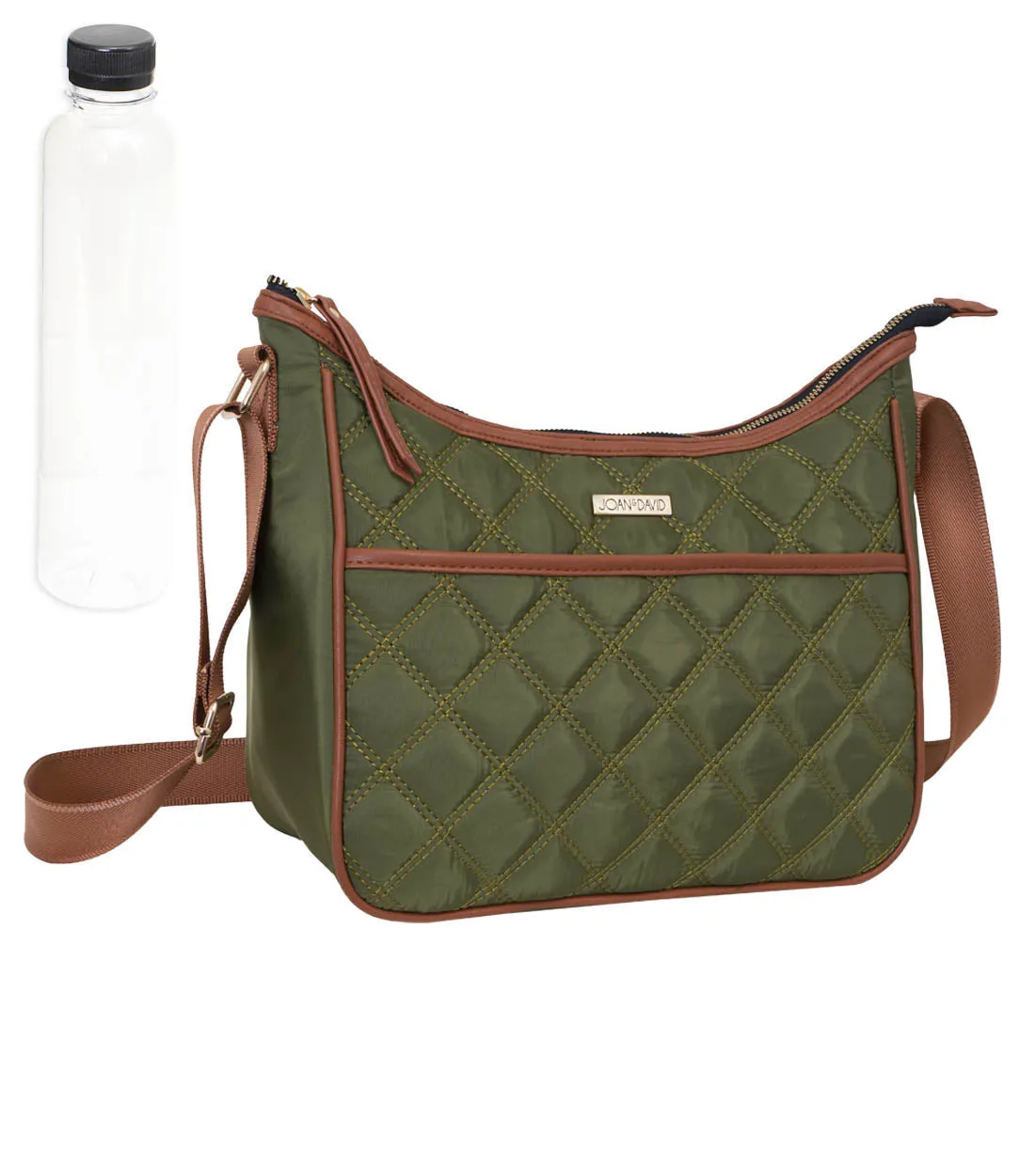 Joan & David Diamond Quilted Crossbody Nylon Cooler Lunch Tote With Re-Usable Bottle