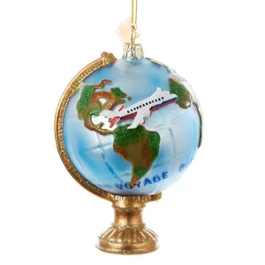 Kurt Adler Globe With Airplane Glass Ornament
