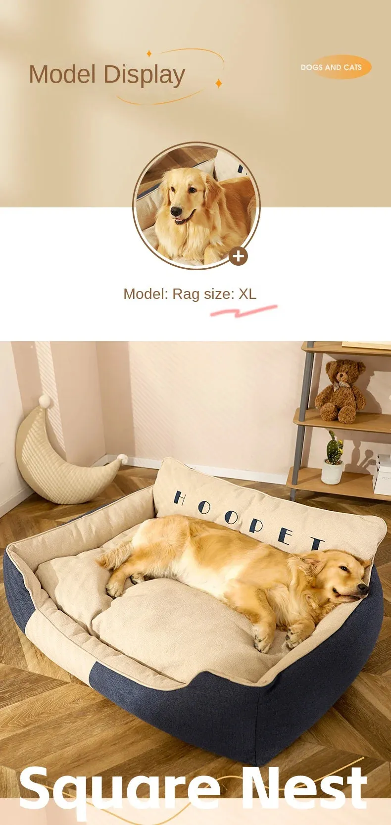 Luxury Large Pet Bedding – Removable & Washable Winter Dog Mat for Golden Retrievers, Corgis & Large Breeds
