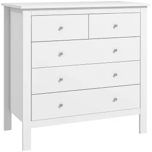 Modern Chest of Drawers, 5 Drawer Storage Cabinet with Metal Handles and Runners for Bedroom, White