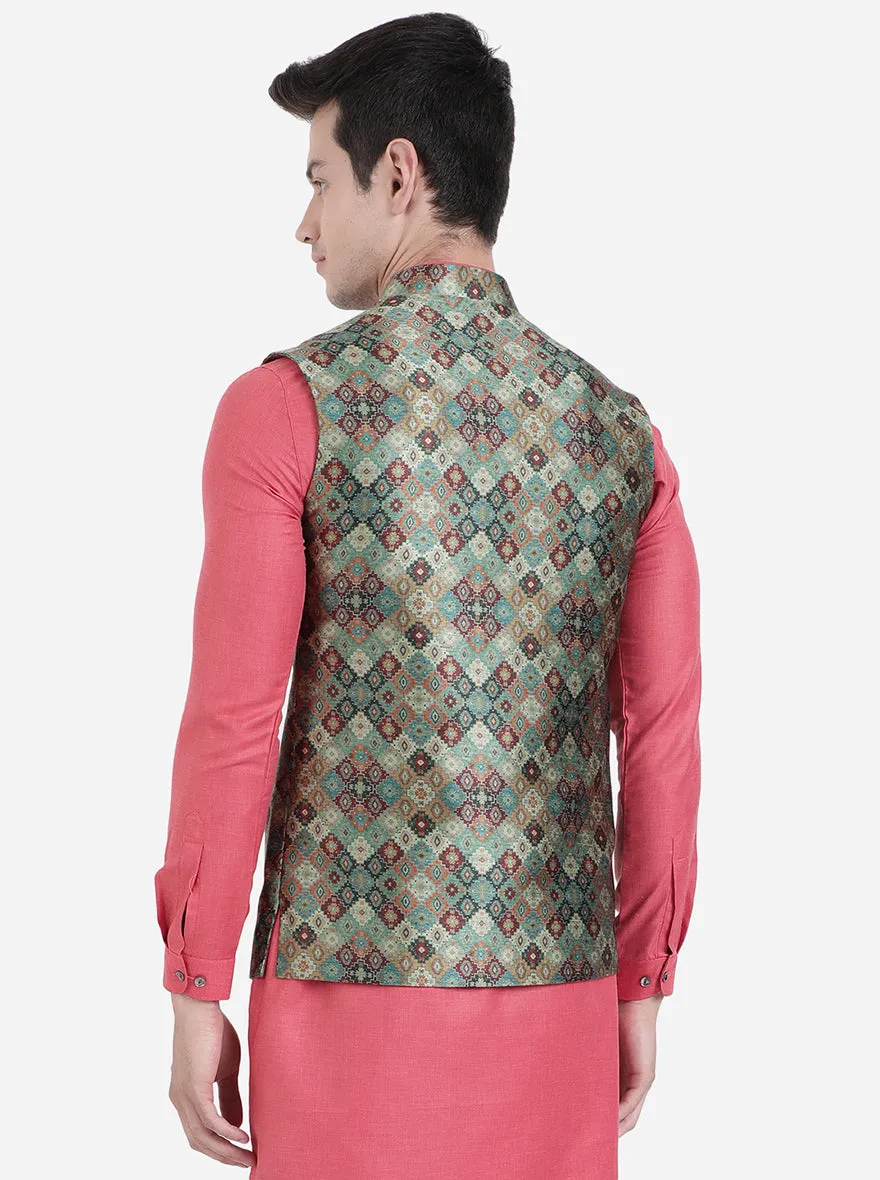 Multicolor Printed Bandhgala Jacket | Greenfibre