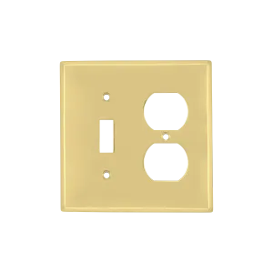 New York Switch Plate with Toggle and Outlet in Polished Brass