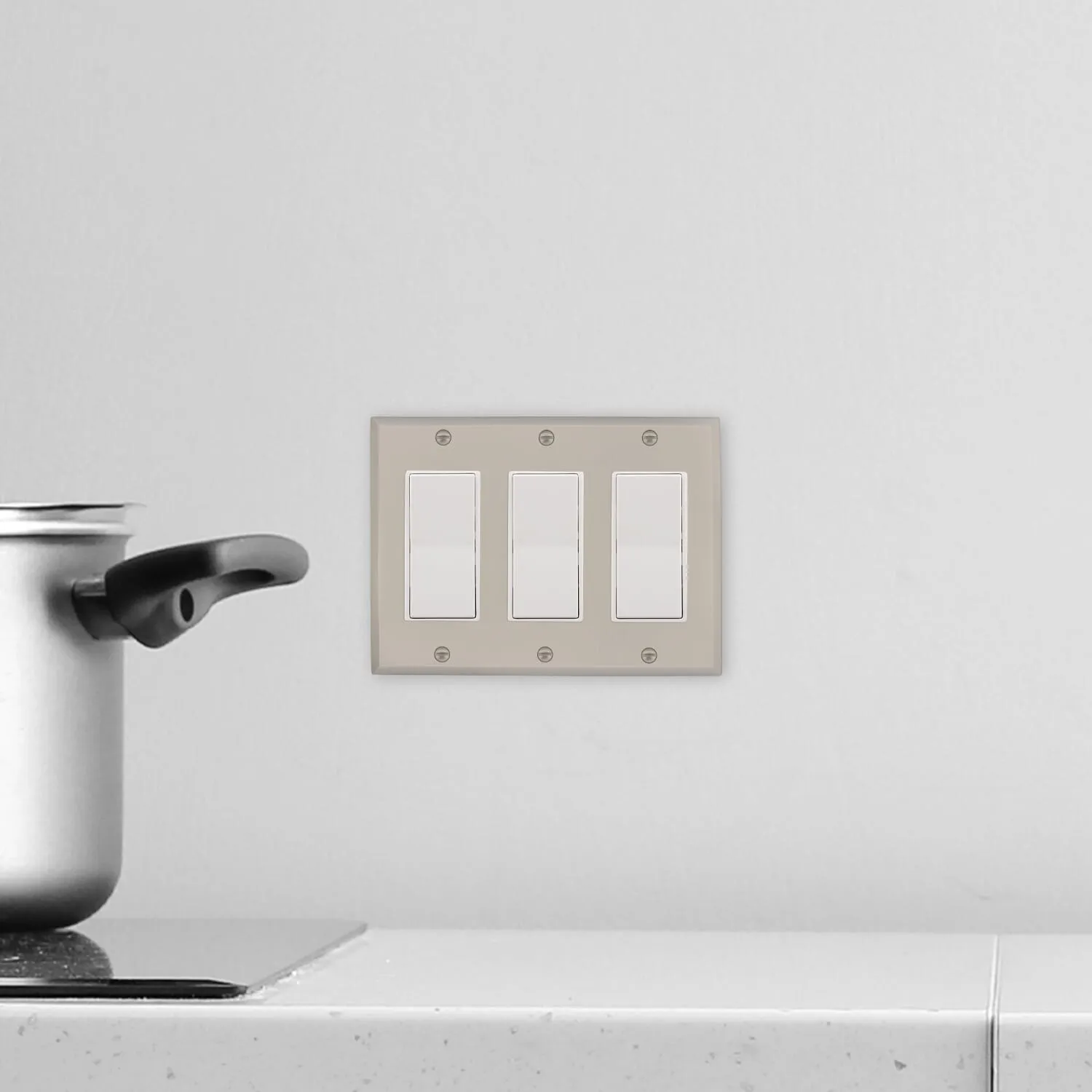 New York Switch Plate with Triple Rocker in Satin Nickel