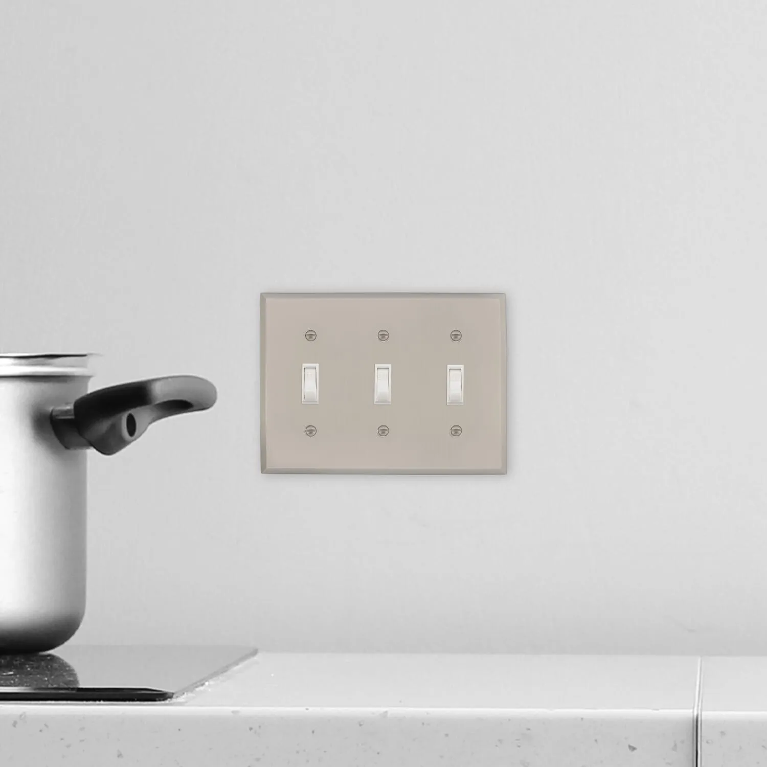 New York Switch Plate with Triple Toggle in Satin Nickel