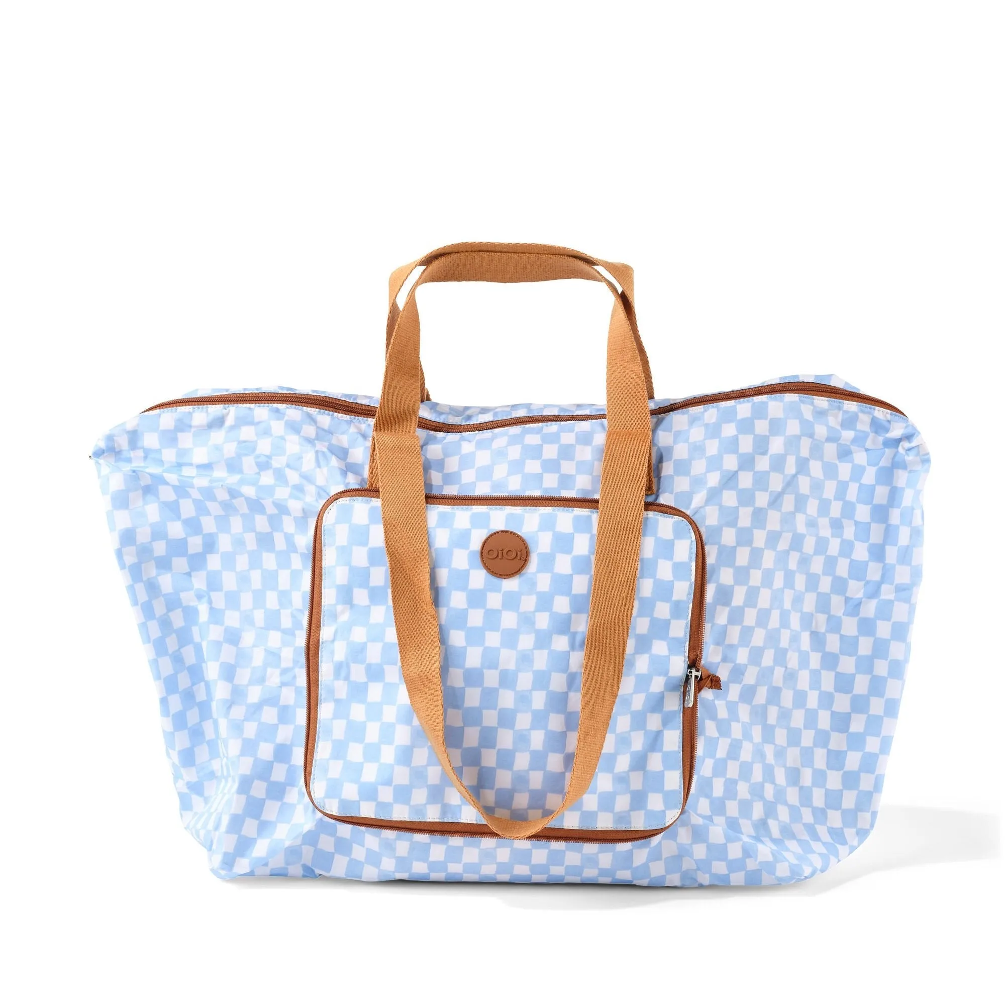 OiOi Fold-Up Tote - Blue Check