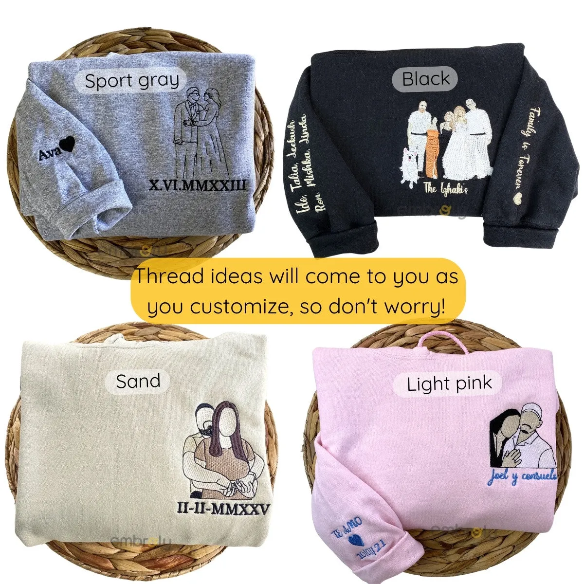 Personalized Portrait Photo Picture Sweatshirts Embroidered, Custom Picture Sweatshirts Hoodies