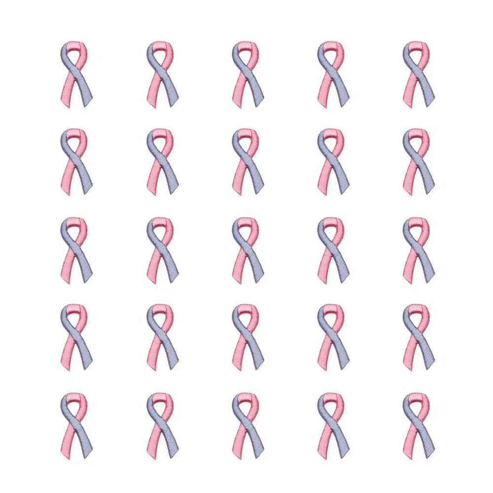 Pink Blue Ribbon Embroidered Stick-ons - 25-pack