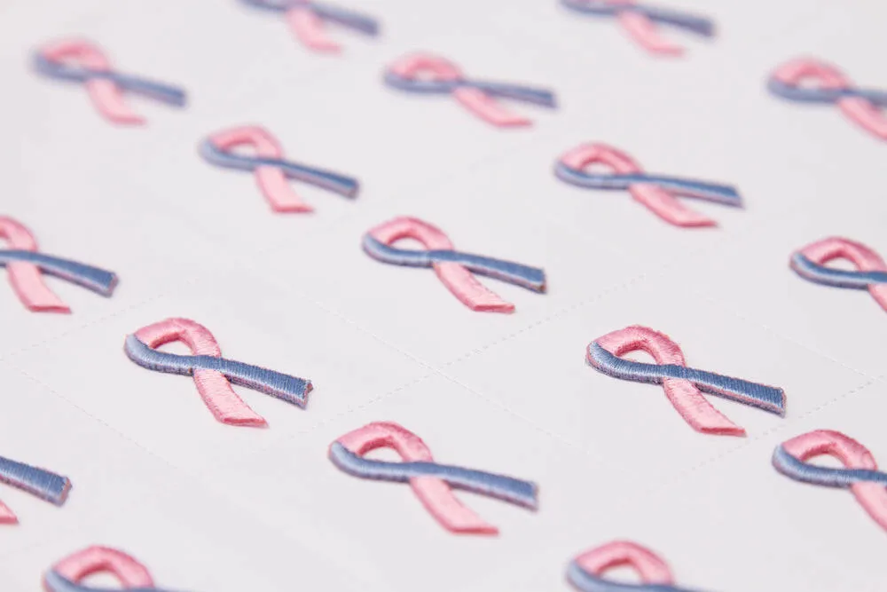 Pink Blue Ribbon Embroidered Stick-ons - 25-pack