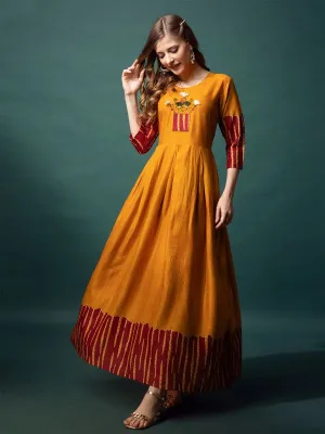 Printed Anarkali Kurta for Women (Size-36) (Color-MUSTARD)