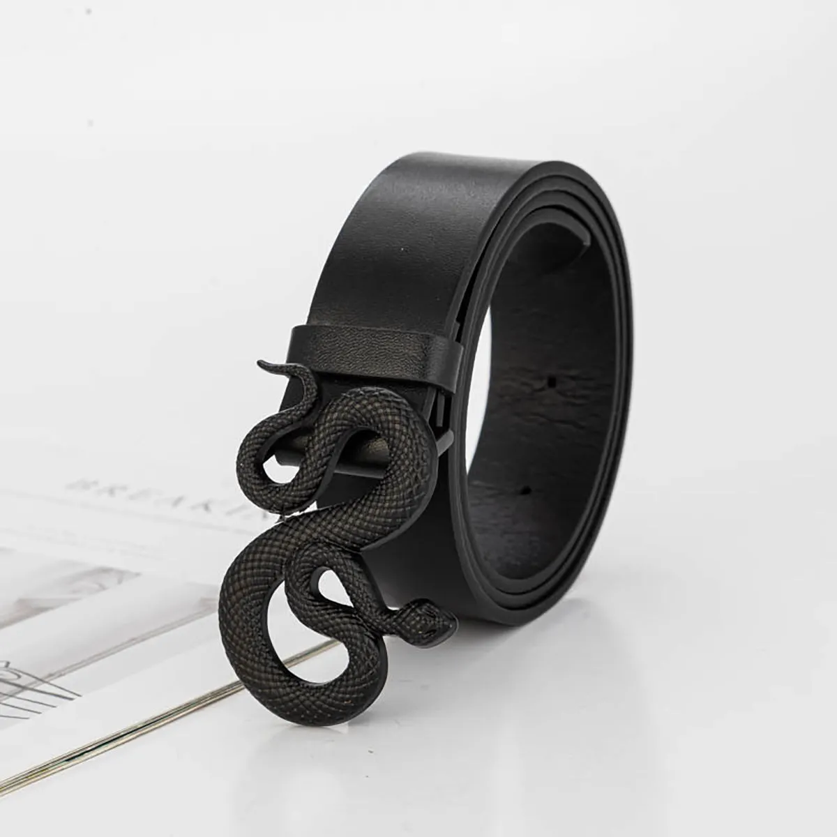 Versatile Mens PU Leather Belt Black Animal Design Perfect Gift