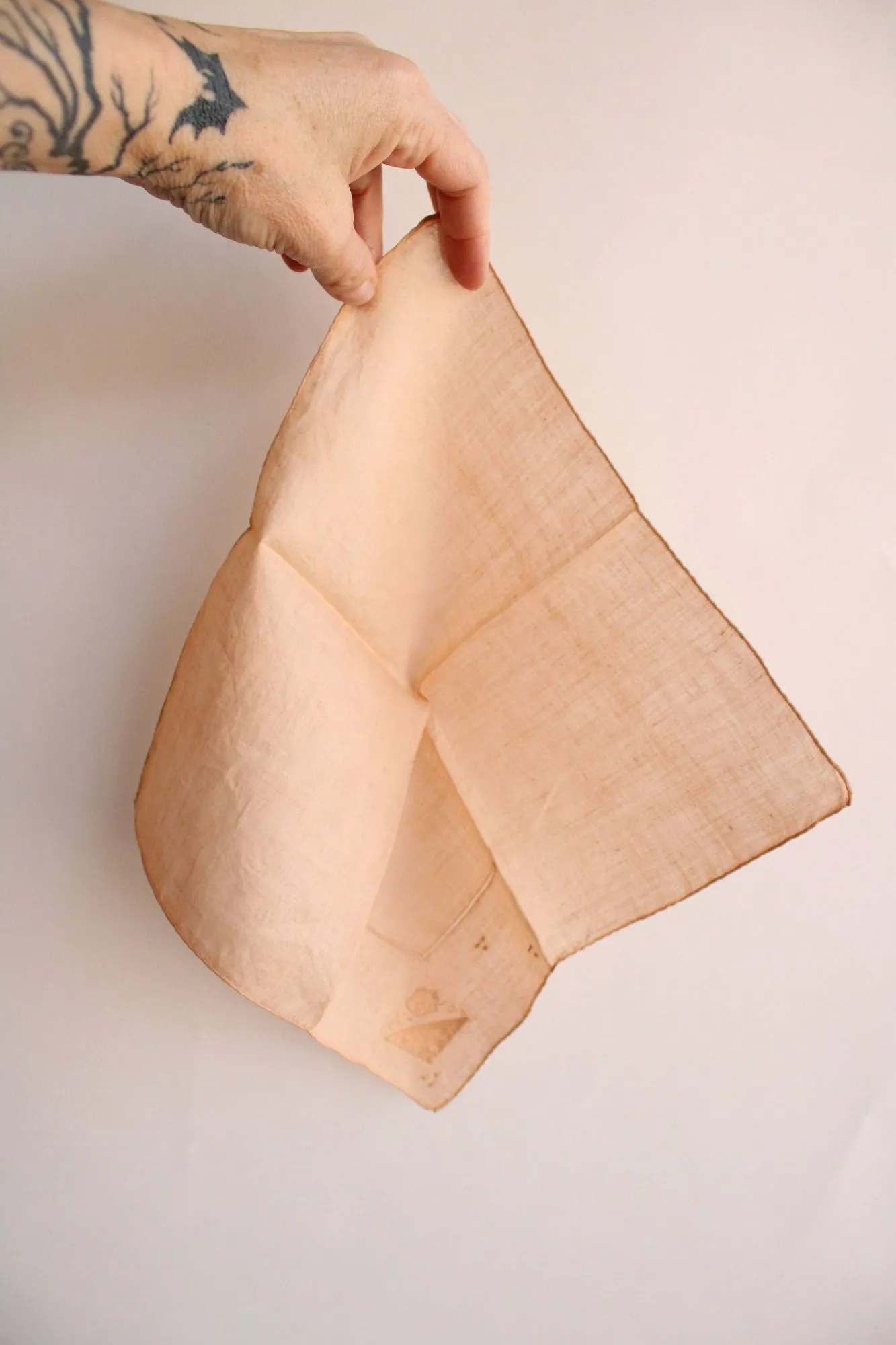 Vintage 1930s Pink Natural Plant Hand Dyed Embroidered Hankie