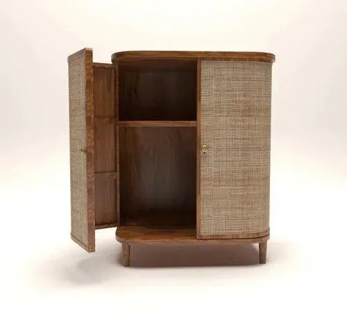 Wooden Twist Hunky Curve Rattan Rosewood Door Cabinet Storage Rustic Storage Organizer for Home Décor