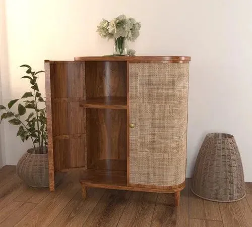 Wooden Twist Hunky Curve Rattan Rosewood Door Cabinet Storage Rustic Storage Organizer for Home Décor