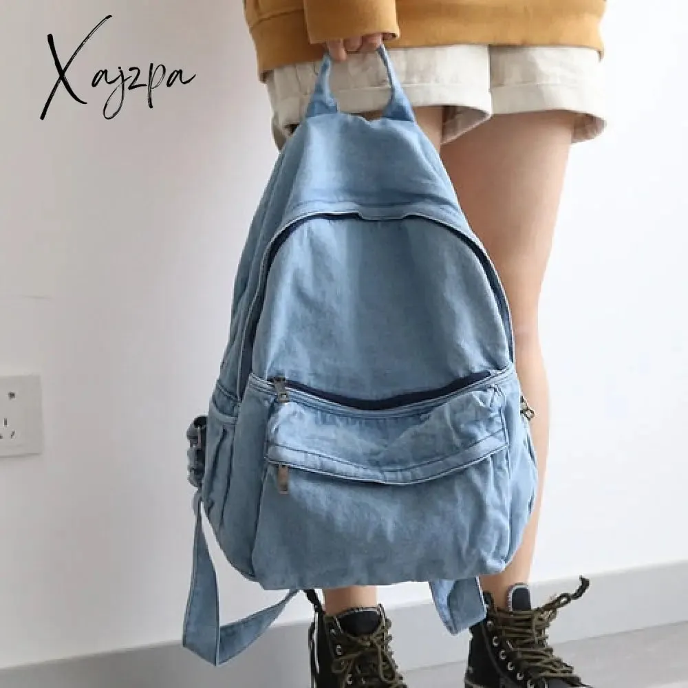 Xajzpa - Retro Distressed Canvas Gray Backpack Boy Girl Cute College Female Book Travel Backpacks Cool Laptop Lady Student Ruckpack Bags