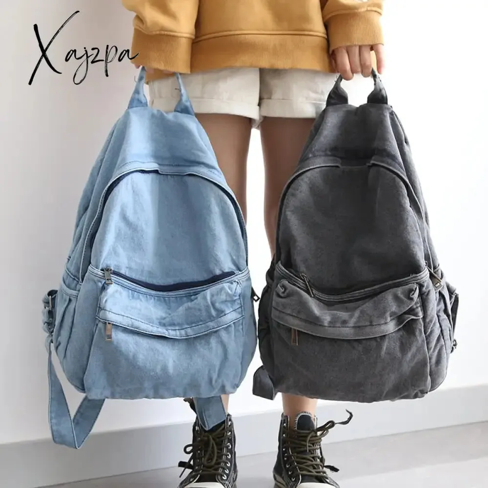 Xajzpa - Retro Distressed Canvas Gray Backpack Boy Girl Cute College Female Book Travel Backpacks Cool Laptop Lady Student Ruckpack Bags
